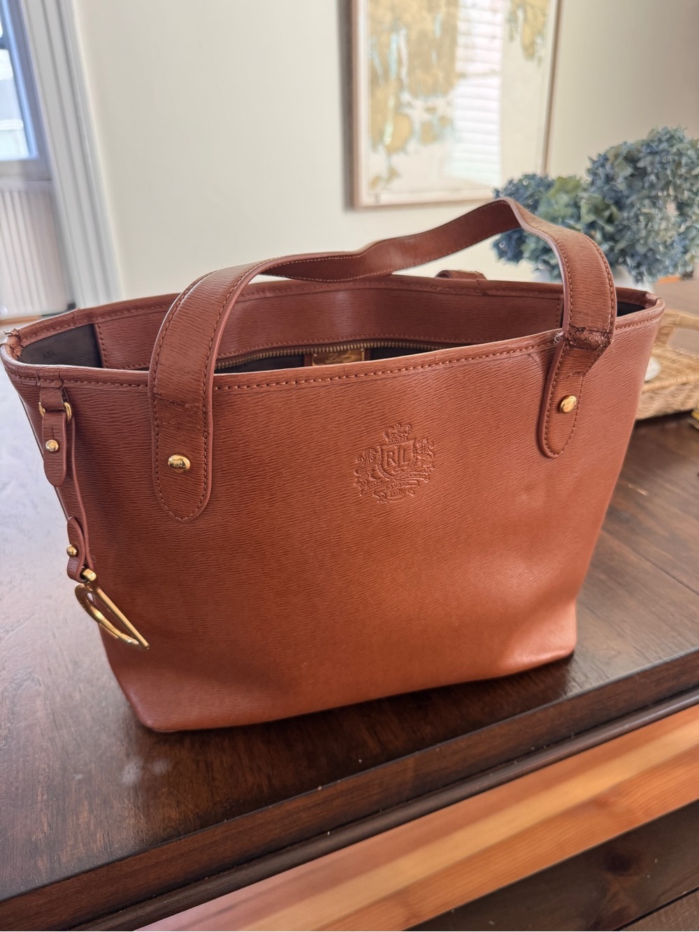 Ralph Lauren Cognac Brown Leather Tote Bag - Structured Everyday Carry tote